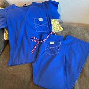 Blue Sky Medical Scrub Top & Pants Royal Blue w/ Red & White Accents